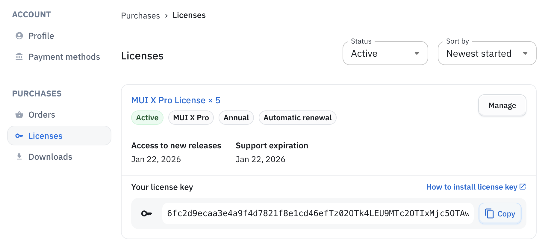 MUI Store - Licenses